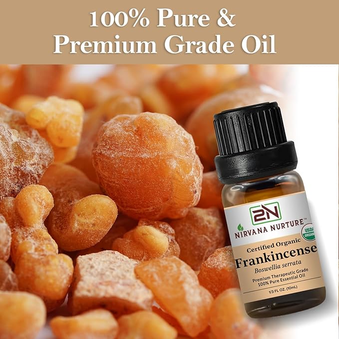 Frankincense Essential Oil, USDA Certified Organic, 100% Pure Undiluted, Aromatherapy Oil for Diffuser, Hair & Skin Care NirvanaNurture