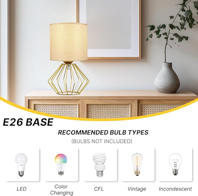 Hamilyeah Gold Table Lamps Set of 2, Modern Bedside Lamps with Fabric Shade, Simple Table Lamps for Bedroom, Living Room, Office, Desk Lamp for Night Stand - Bloomnest