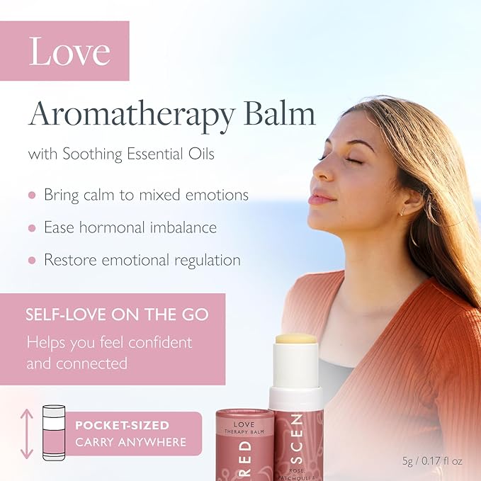 Scentered Aromatherapy Balm Stick - Love - Rose Essential Oils Rub On for Emotional Regulation & Balance - 100% Natural: Rose, Cedarwood, Ylang Ylang - Self Care Gifts for Women - Bloomnest