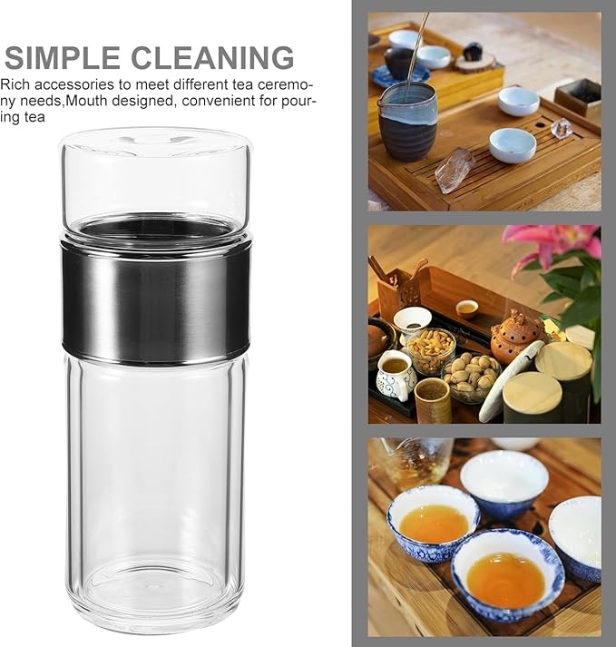 Double Glass Tea Infuser Bottle with Integrated Strainer Tea Separation Cup for Loose Leaf Tea Safe High Borosilicate Glass Versatile for Tea and Infused - Bloomnest