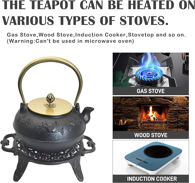 44oz Cast Iron Teapot Set with Tea Light Warmer, Durable Japanese Tetsubin Teapot for Stovetop, Asian Tea Kettle for Adults, Elegant Durable Tea Gift Set (1300ml) - Bloomnest