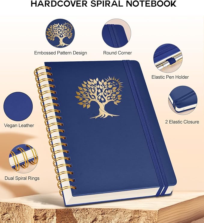 Spiral Notebook Journal for Women Men, 300 Numbered Lined Pages, College Ruled, A5 Hardcover Spiral Bound Notebook for School, Work, Note Taking Writing, Leather Spiral Journal Medium 5.9"x8.5" - Bloomnest