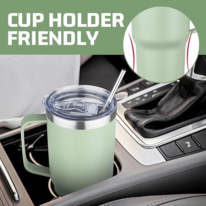 20oz Stainless Steel Insulated Tumbler with Handle, Double Wall Vacuum Insulated Coffee Mug, Leak Proof Travel Mug, Hot & Cold Drink, Green Tea, 1 Pack - Bloomnest