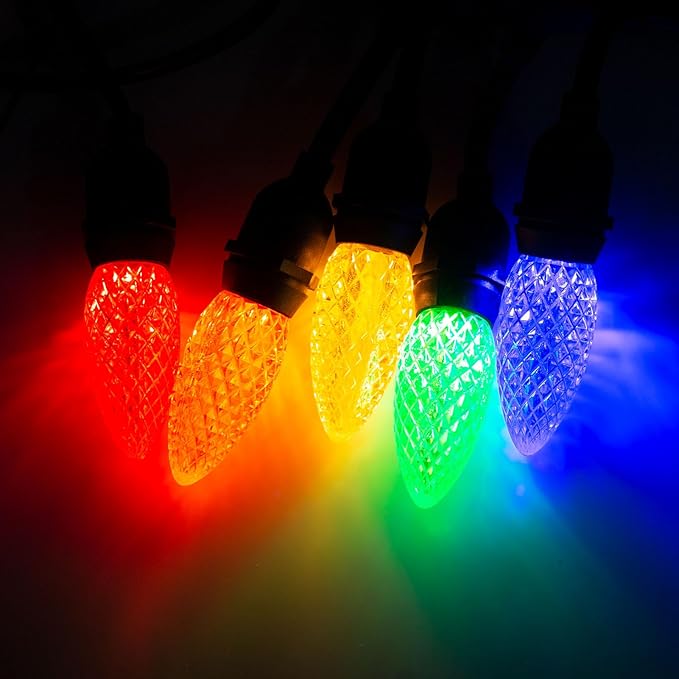 Meconard C9 Led Replacement Christmas Light Bulbs, C9 Shatterproof Led Bulbs for Christmas Indoor Outdoor String Lights, E17 Intermediate Base, Commercial Grade Holiday Bulbs, Multi-Color, 25Pack - Bloomnest