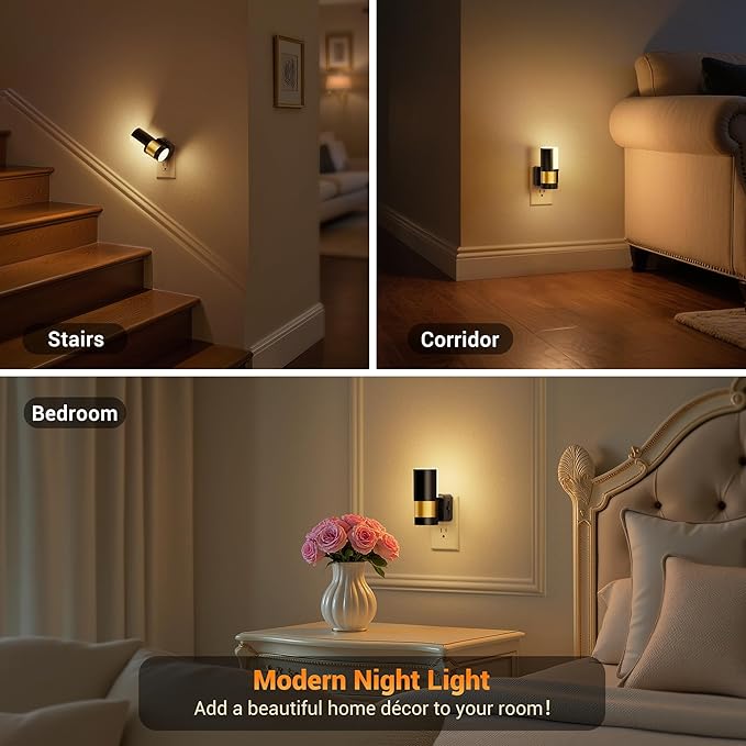JandCase Plug in Night Light, Rotating Night Light with Dusk to Dawn Sensor, Dimmable 0-100LM Adjustable Brightness, 360°Rotatable, LED Warm White Nightlight for Bathroom Bedroom, 2 Pack - Bloomnest