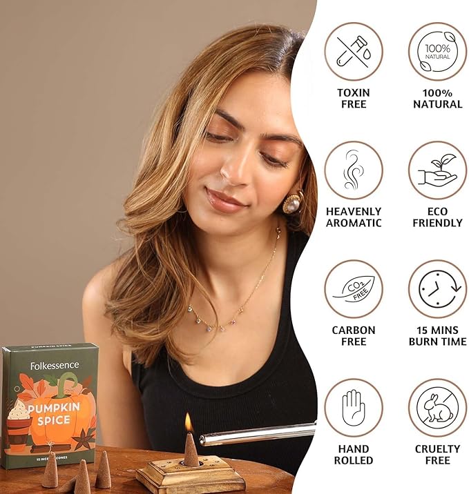 Folkulture Incense Cone Scented | Set of 2 (30) Fall Incense Cones, Dual Set | Pumpkin Spice Inscents, Fall Scents or Inscents-Cones for Relaxation | Fall Essentials for Meditation