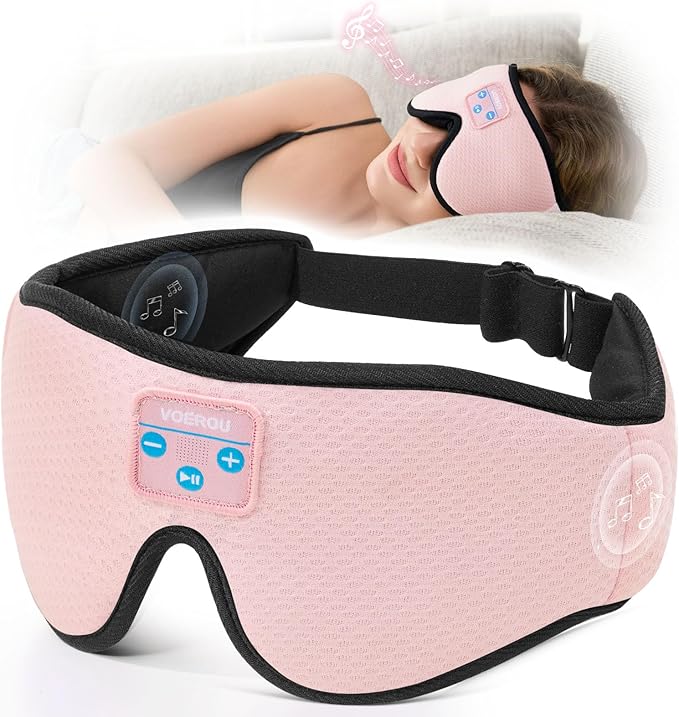 Voerou Sleep Headphones, 3D Wireless Bluetooth Eye Mask, Sleeping Headphones Earbuds for Side Sleepers with Ultra-Thin Stereo Speakers, Suitable for Sleep Office Nap Travel Meditation Cool Gadgets - Bloomnest