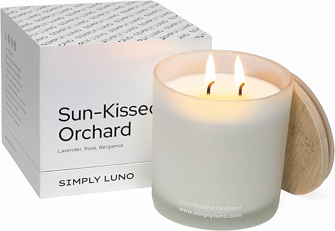 Sun-Kissed Orchard – Lavender & Rose Scented Candle Large 14oz Soy Wax– Eco Friendly & Long Lasting – 50+ Hour Burn – Reusable Jar & Bamboo Lid – Luxury Gift Box for Women - Bloomnest