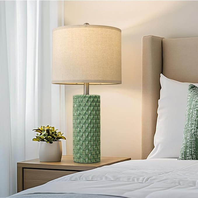 26" Tall Table Lamp for Living Room -Green Lamps Set of 2 Modern Ceramic Lamps for Night Stands, Bedside Lamp for End Tables, Nightstand Lamps for Bedroom - Bloomnest