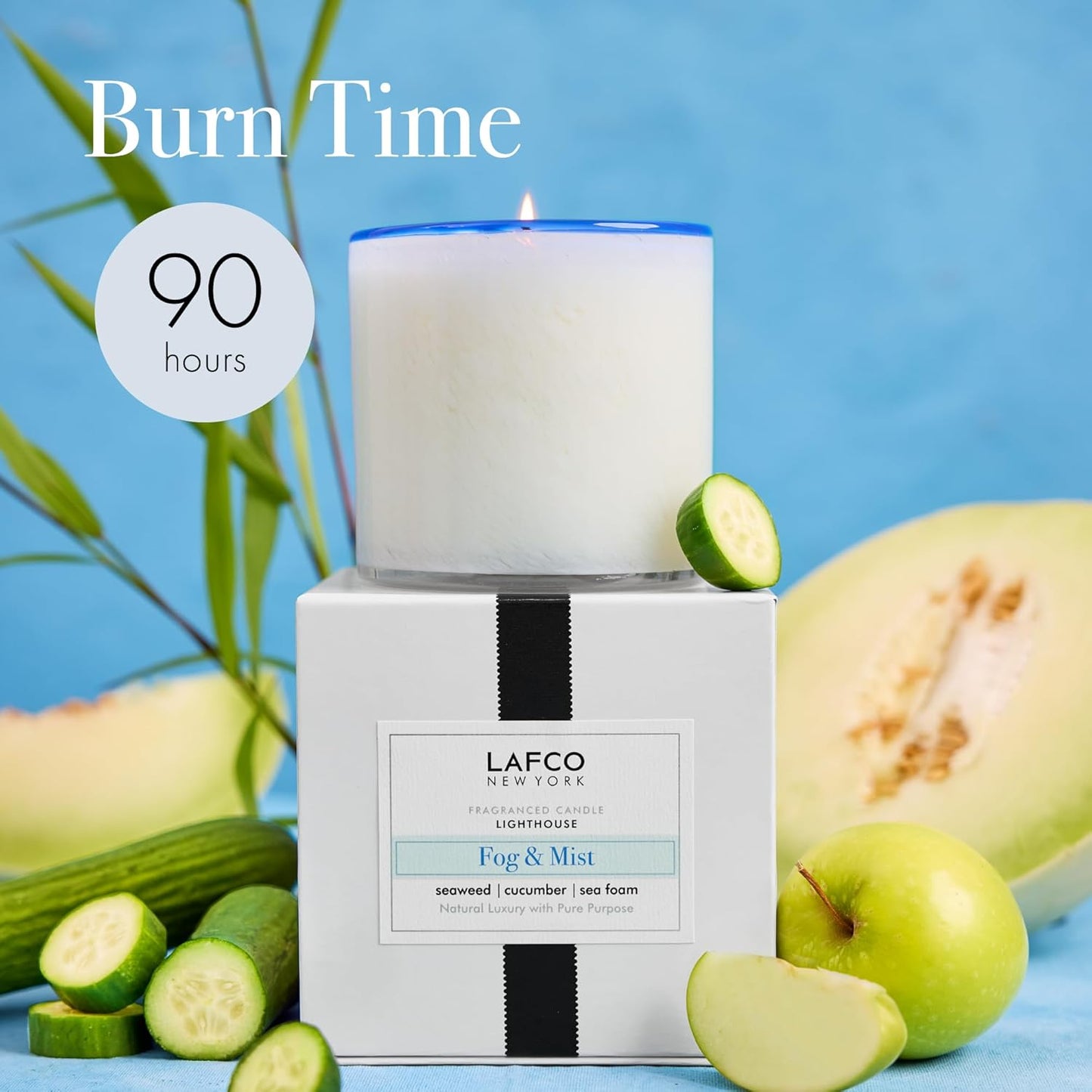 LAFCO New York Signature Candle, Fog & Mist - 15.5 oz - 90-Hour Burn Time - Reusable, Hand Blown Glass Vessel - Made in the USA