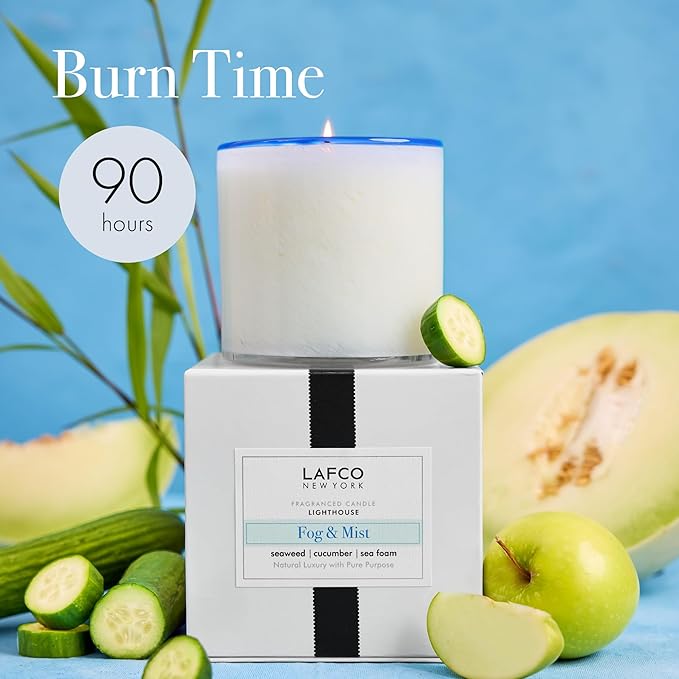 LAFCO New York Signature Candle, Fog & Mist - 15.5 oz - 90-Hour Burn Time - Reusable, Hand Blown Glass Vessel - Made in the USA - Bloomnest