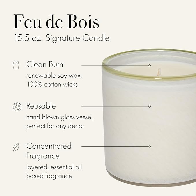 LAFCO New York Signature Candle, Feu de Bois - 15.5 oz - 90-Hour Burn Time - Reusable, Hand Blown Glass Vessel - Made in The USA - Bloomnest