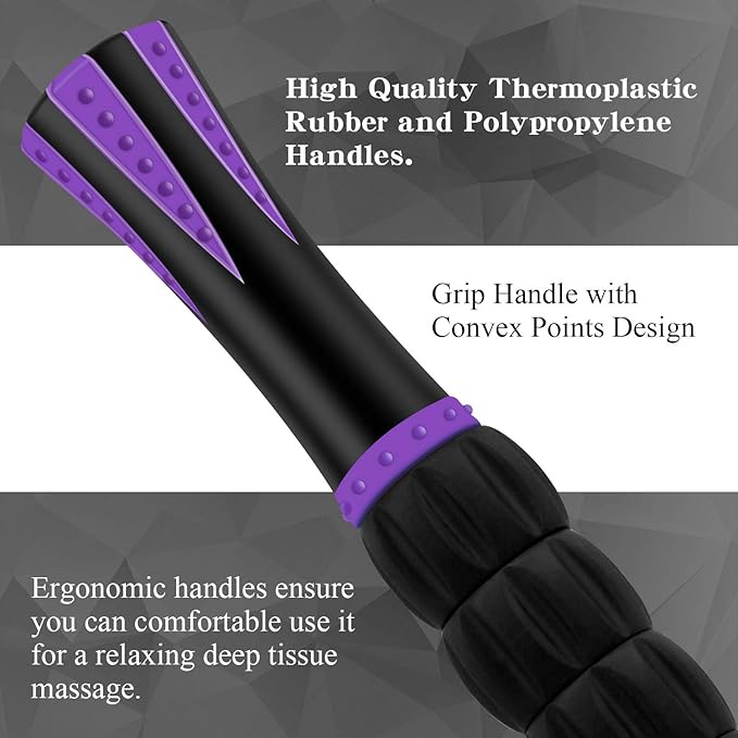 Muscle Roller Massage Roller Stick- Deep Tissue Fascia Blaster for Myofascial Pain Relief, Lymphatic Drainage & Body Sculpting, Handheld Physical Therapy & Recovery Tool (Purple Black-18 inch) - Bloomnest