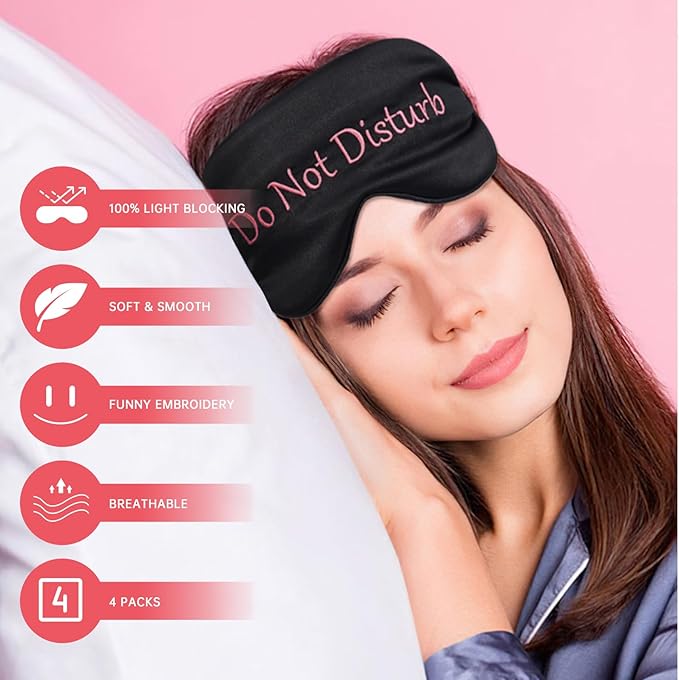 4 Pack Eye Mask for Sleeping Silky Funny Soft Satin Sleep Shade Cover Blindfold with Elastic Strap Travel Nap Blackout for Women Men - Bloomnest