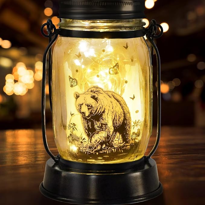 Bear Gifts for Women/Men Bear Lovers Solar Lantern Mom Birthday, Mothers Day, Christmas Gifts, Solar Garden Decoration Outside for Yard, Patio,Backyard,Porch, Torches - Bloomnest