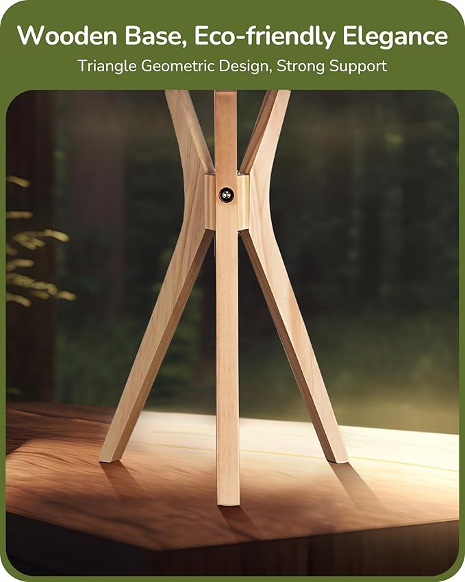 EDISHINE Modern Tripod Table Lamp, 17.5" Bedside Lamp with Natural Wood Light Legs & White Linen Lampshade, Nightstand Lamp for Bedroom, Living Room, Reading Room, E26 Base - Bloomnest