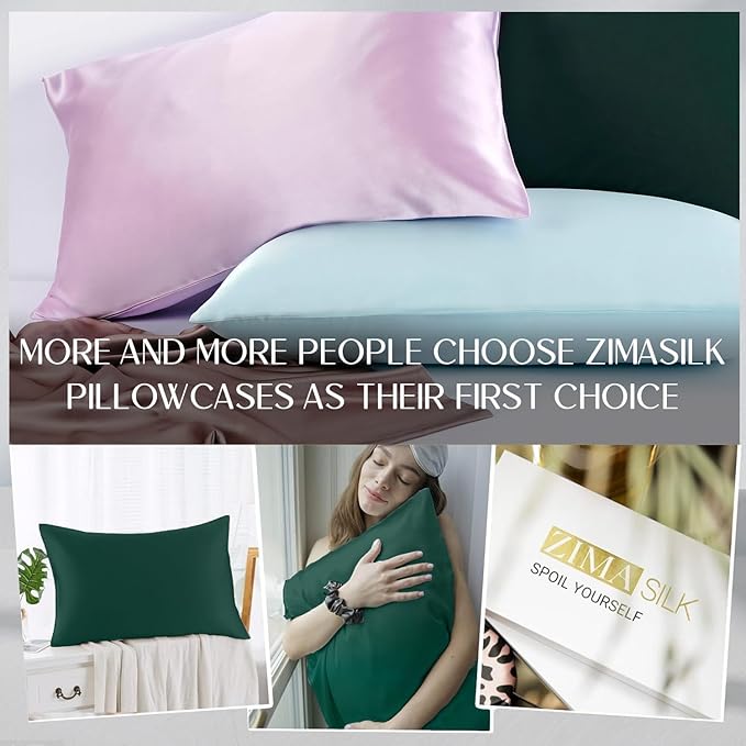 ZIMASILK 100% Pure Mulberry Silk Pillowcase for Hair and Skin Health,Soft and Smooth,Both Sides Premium Grade 6A Silk,600 Thread Count,with Hidden Zipper,1pc (King 20''x36'',Blackish Green) - Bloomnest