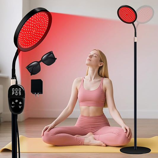 LanSuper Red Light Therapy for Body, Red Infrared Light Therapy Lamp with Stand, 660nm and 850nm Near Infrared Redlight Therapy, LED Red Light Therapy Device for Face and Full Body(140 Beads)-Black