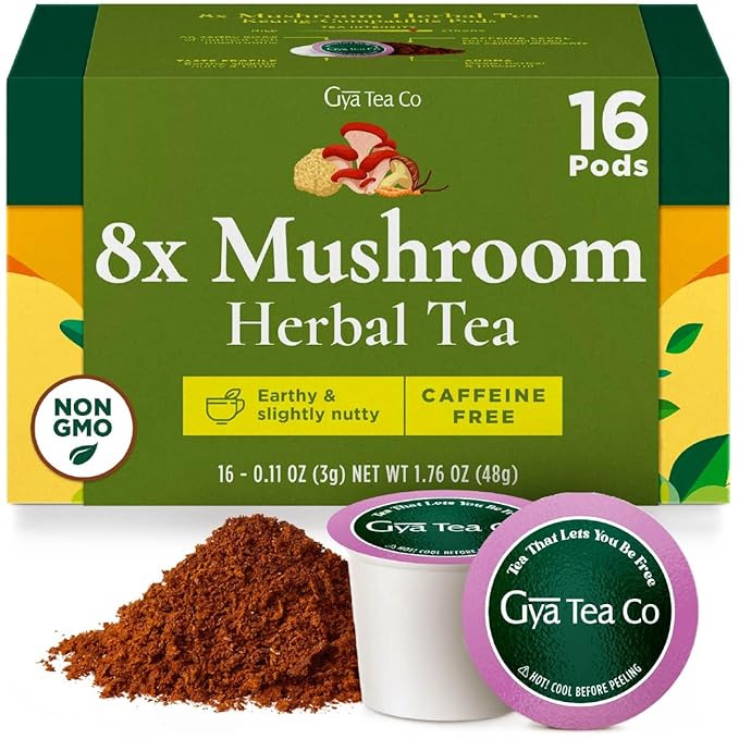 Gya Tea Co 8X Mushroom Herbal Tea Pod (16 Count)- Decaf Wellness Tea for Body Comfort & Relaxing - Bloomnest