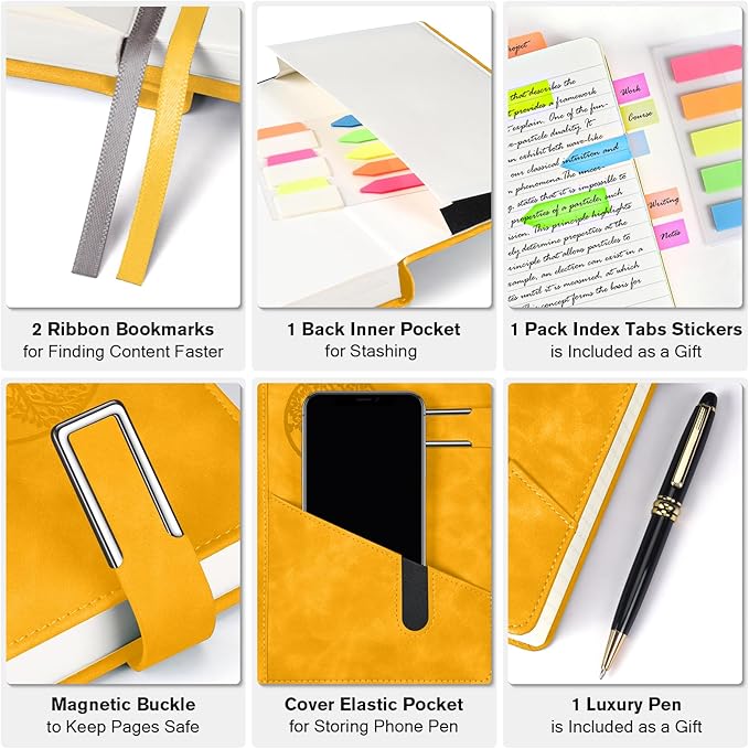 Lined Notebook Journal for Men Women, 365 Pages Numbered College Ruled Notebook, Hardcover Leather Journal with Pen & Gift Box, Thick Daily Diary, Professional Notebooks for Work, School, Business, A5 - Bloomnest