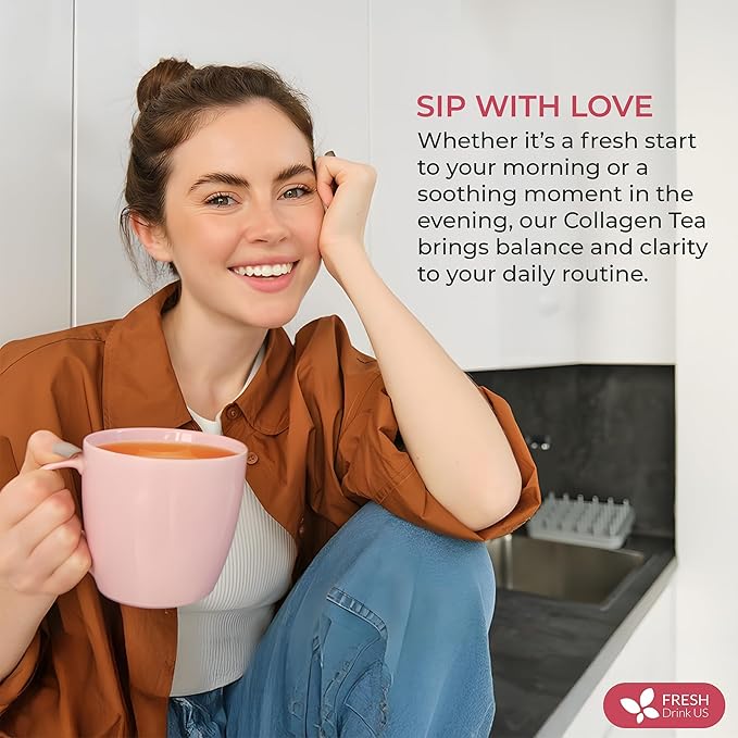 FreshDrinkUS, Premium Collagen Herbal Tea – 30 Tea Bags | Cinnamon Stick, Hibiscus, Dandelion Root, Moringa Leaves, Rose Hip, Ginger, Fennel Seed, Boswellia | Caffeine-Free, Natural Flavorful Blend - Bloomnest