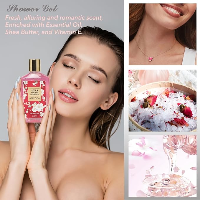 Valentines Day Gifts for Mom Spa Gift Set for Women 17Pcs Luxury Bath & Body Gift Set Beauty Care Kit with Necklace | Mothers Day, Birthday, Christmas Gifts for Her Wife Pampering Kit for Travel - Bloomnest