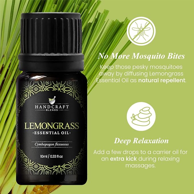 Handcraft Blends Lemongrass Essential Oil – 0.33 Fl Oz – Pack of 2 – 100% Pure and Natural – Premium Grade Essential Oil for Diffuser and Aromatherapy, Skin, Massage, Candle and Soap Making Fragrance - Bloomnest