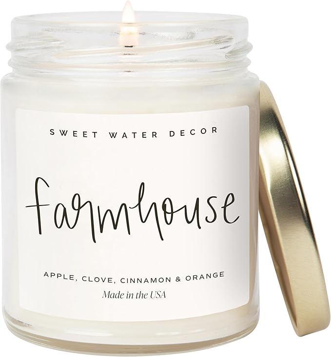 Sweet Water Decor Farmhouse Candle | Autumn, Cinnamon, and Nutmeg, Fall Scented Soy Candles for Home | 9oz Clear Jar, 40 Hour Burn Time, Made in The USA - Bloomnest