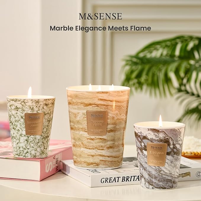 M&SENSE Sandalwood Jasmine Scented Candles for Home, 3-Wick Highly Scented Jar Candles, Extra Large Candle 35 Oz 150 Hours Long Lasting Burning, Relaxing Aromatherapy Candle for Stress Relief - Bloomnest