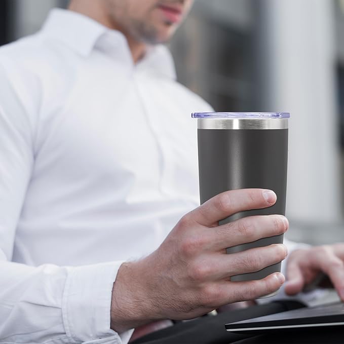 20 oz Tumbler Coffee Travel Tumblers Bulk with Lid Stainless Steel Double Wall Vacuum Insulated Mug Powder Coated Cups fit Car Cupholder for Hot and Cold - Grey, 12Pack - Bloomnest