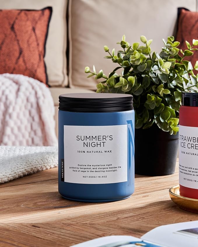 M&SENSE Summer's Night Soy Candle, Large 2 Wick, 19.4oz Up to 110 Hours Burn Time, Natural Scented for Home, Manly Candle in Glass Jar for Bedroom - Bloomnest