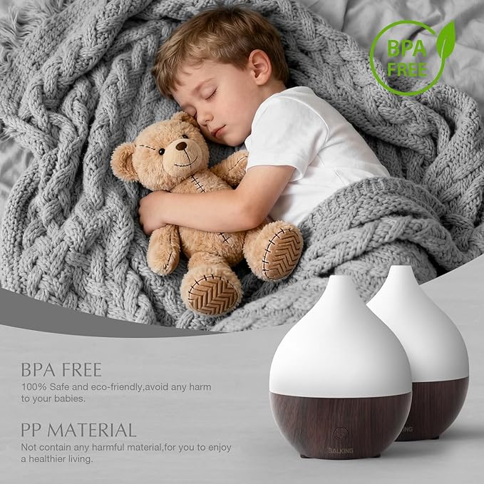 SALKING Essential Oil Diffuser (Set of 2 Dark), 100ml Small Ultrasonic Aromatherapy Diffuser for Essential Oils, Auto Shut-Off, Cool Mist Humidifier with Warm White Light, for Office Home - Bloomnest
