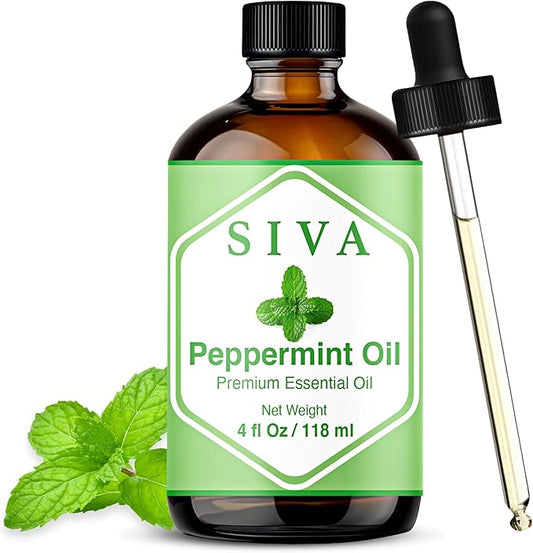 Siva Peppermint Essential Oil - 4 Fl Oz – 100% Natural Peppermint Oil - for Diffuser, Face, Skin Care, Aromatherapy, Hair Care, Scalp and Body Massage - with Dropper - Bloomnest