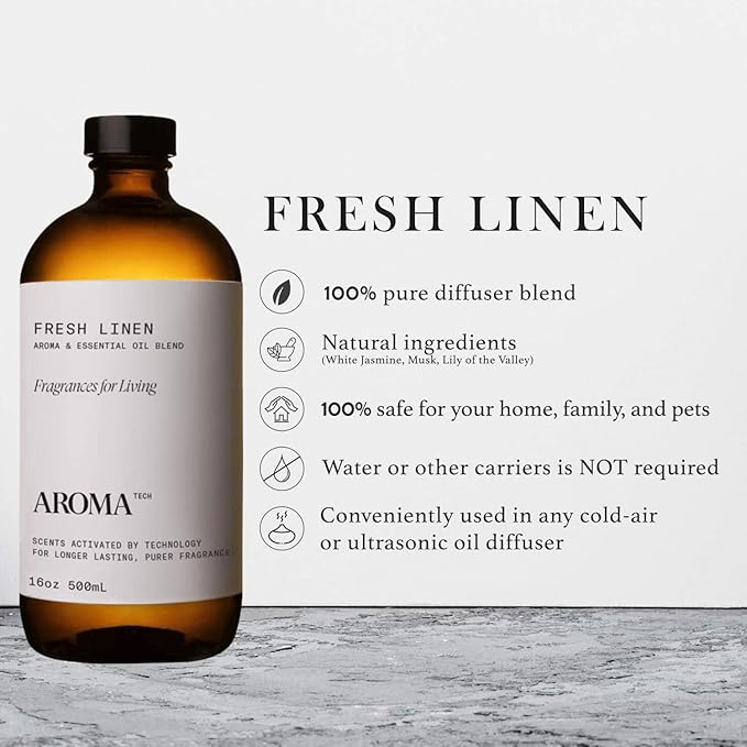 Aromatech Fresh Linen Aroma Essential Oil Blend: Hotel Inspired Aromatherapy with for Ultrasonic Diffusers & Nebulizers - 16.9 fl oz, 500 mL - Bloomnest
