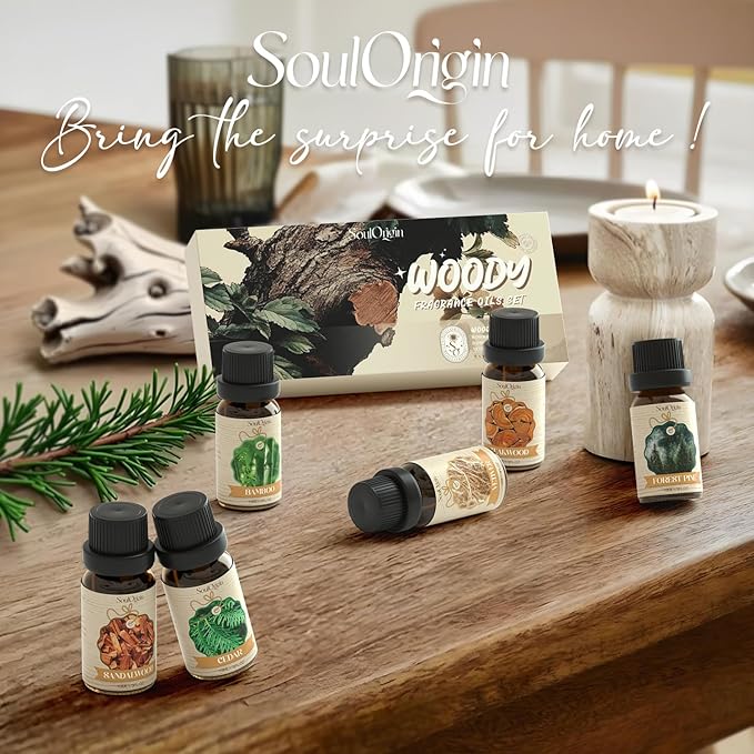 Woody Essential Oils Set, Fragrance Oil Set for Diffuser, Scent Diffuser Oil for Candle Making- Sandalwood, Cedar, Bamboo, Teak, Vetiver, Forest Pine - Bloomnest