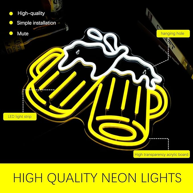 Beer Neon Sign for Wall Decor Dimmable Bar Neon Sign Led Beer Neon Lights Signs Neon Beer Sign for Man Cave Beer Bar Pub Store Bedroom Restaurant Club Hotel Party Decor Gifts - Bloomnest