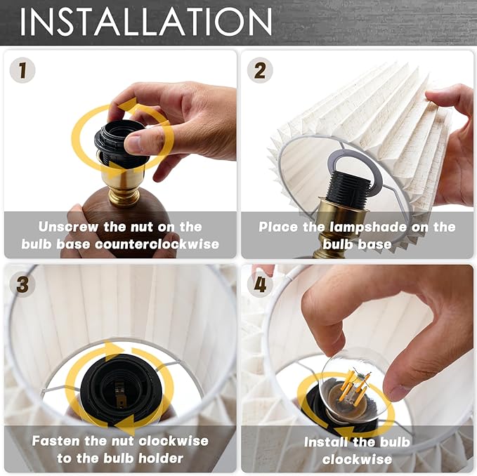 Small Pleated Table Lamp for Bedroom, Bedside Lamps for Nightstand, Dimmable Desk Lamp Ceramic Wood Grain Base Round Flaxen Fabric Shade for Living Room, Kids Room, LED Bulb Included (Modern) - Bloomnest