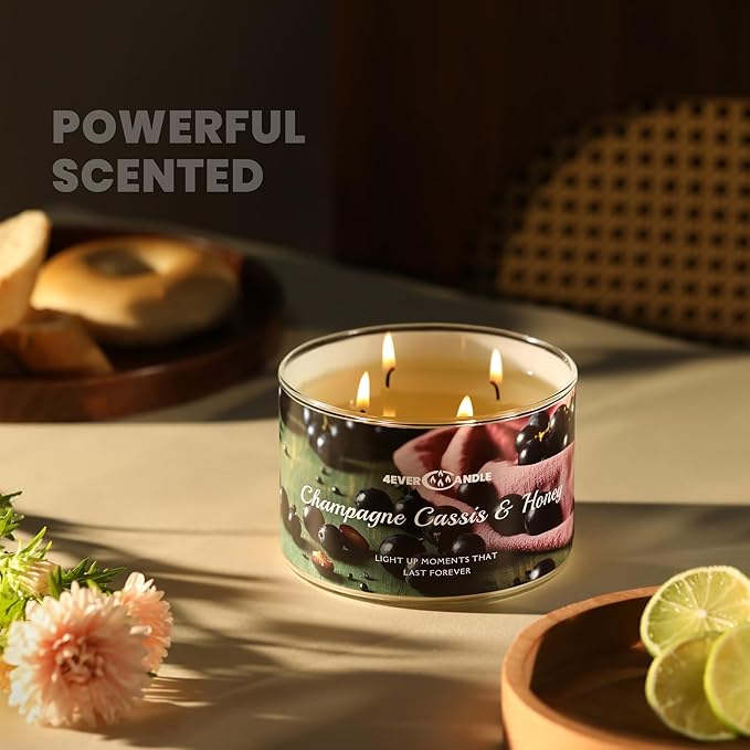 Over 50 Hours Jar Candle - 4-Wick Long-Lasting Scented Candles, 18oz Natural Soy Wax Candle for Home, Candle Gifts for Women & Men, Champagne Cassis & Honey - Bloomnest