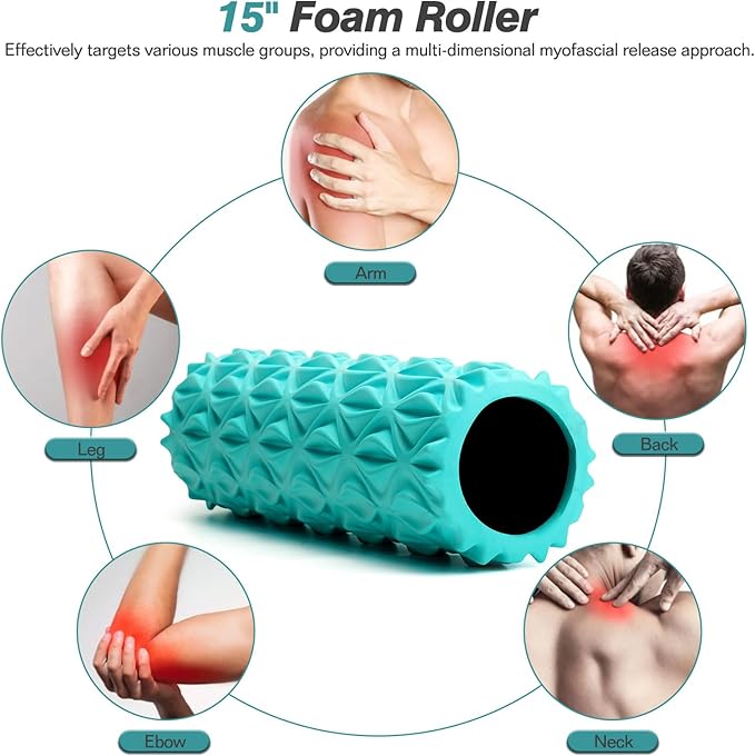 5 in 1 Foam Roller Set - Trigger Point Foam Back Roller, Muscle Roller Stick, Massage Ball, Stretching Band for Deep Muscle Massage Pilates Yoga,Fitness Exercise for Whole Body Release - Bloomnest