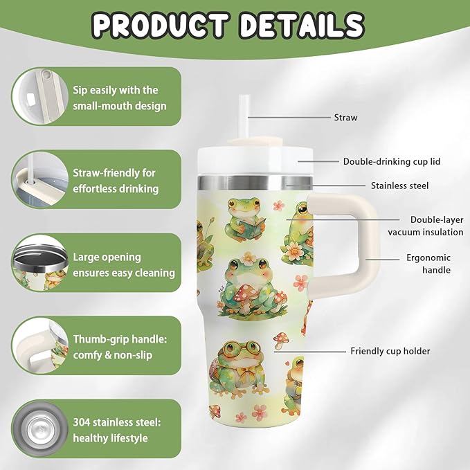 Frog Gifts for Kids - 14 Oz Cute Boys Girls Tumbler with Handle and Straw, Stainless Steel Insulated Tumbler, Sweatproof, for Sports, School, Travel - Frog Lovers Children Birthday Gifts Cups(1pc) - Bloomnest