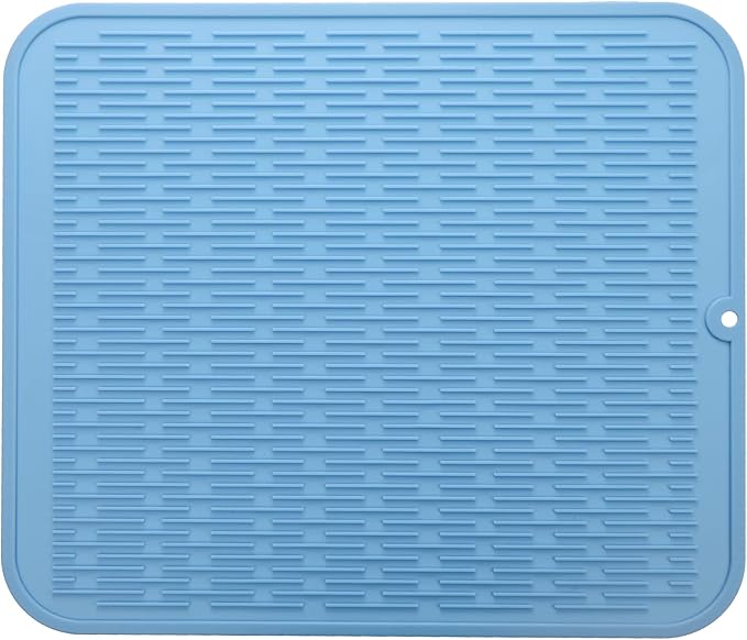 Silicone Dish Drying Mat for Multiple Usage,Easy clean,Eco-friendly,Heat-resistant Silicone Mat for Kitchen Counter or Sink,Refrigerator or Drawer Liner Light Blue XL 18 inches x 16 inches - Bloomnest