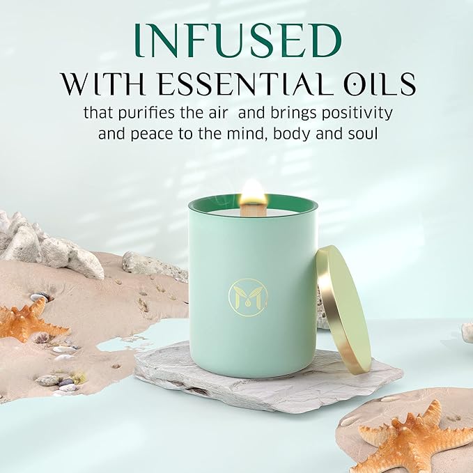 MyrrhUSA Ocean Breeze Scented Candle – 15 oz Natural Soy Wax with Crackling Wooden Wick & Essential Oils | 80 Hour Burn | Luxury Aromatherapy Candle for Relaxation, Home Décor, Living Room & Bathroom - Bloomnest