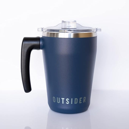 OUTSIDER Stainless Steel Vacuum Insulated Coffee Mug/Cup with Rotating Handle and Spill Proof Lid – Great Travel Tumbler for Outdoor, Home, Office – 17 ounces, Navy
