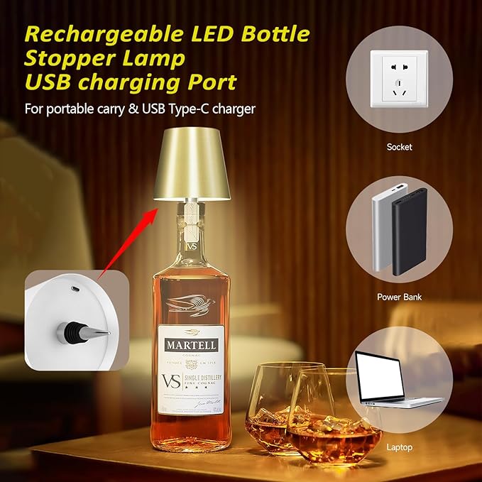 2025 New Wireless Bottle Lamp - LED Bottle Lights for Liquor & Wine Bottles, Cordless Lampshade, Whiskey Bottle Top Light, Bottle Stopper Night Light Kit, Rechargeable RGB Remote & Touch-Dimmable - Bloomnest