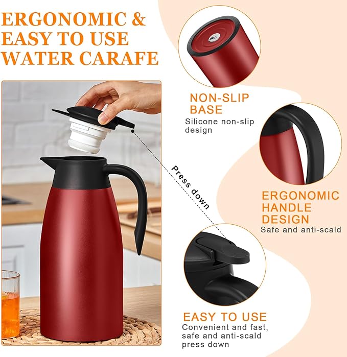 Norme 2 Pcs Thermal Coffee Carafe Insulated Stainless Steel Coffee Carafe for Hot Liquid Vacuum Thermal Pot Creamer Pitcher Dispenser with Brushes Keeping Hot Water Milk(Wine Red) - Bloomnest