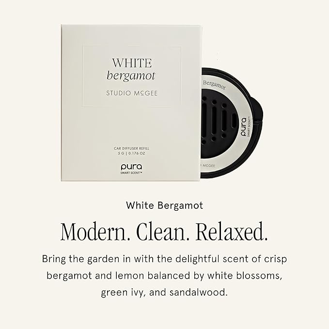 Pura and Studio McGee - Fragrance for Car Diffuser - Clean & Safe Luxury Scent Refill - Long-Lasting for 30 Days of Aroma - Must-Have Accessory- White Bergamot - Bloomnest