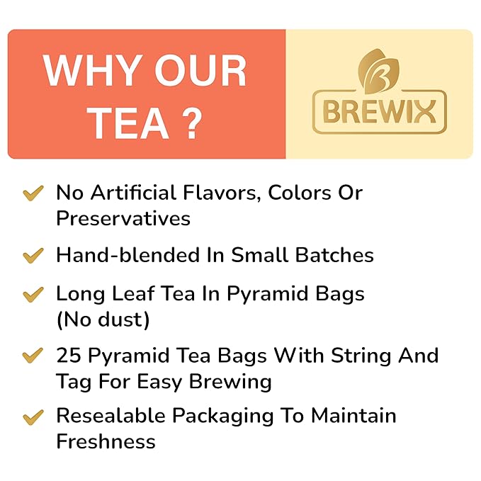 BREWIX, Peach Black Tea (25 Pyramid Bags) | Premium Black Tea with Peach | Floral & Refreshing | Iced or Hot | Caffeinated And Sugar-Free - Bloomnest