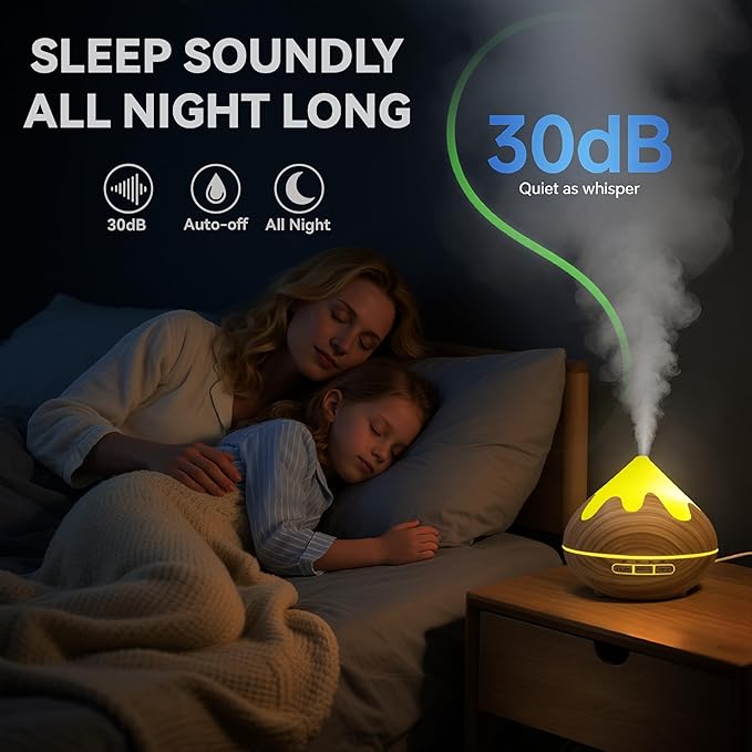 500ML Essential Oil Diffuser, Aromatherapy Diffuser with Remote Control, Multifunctional Air Diffusers for Home Office Room, Fragrance Aroma Diffuser with 7 Color LED & 2 Mist Mode, Brown - Bloomnest