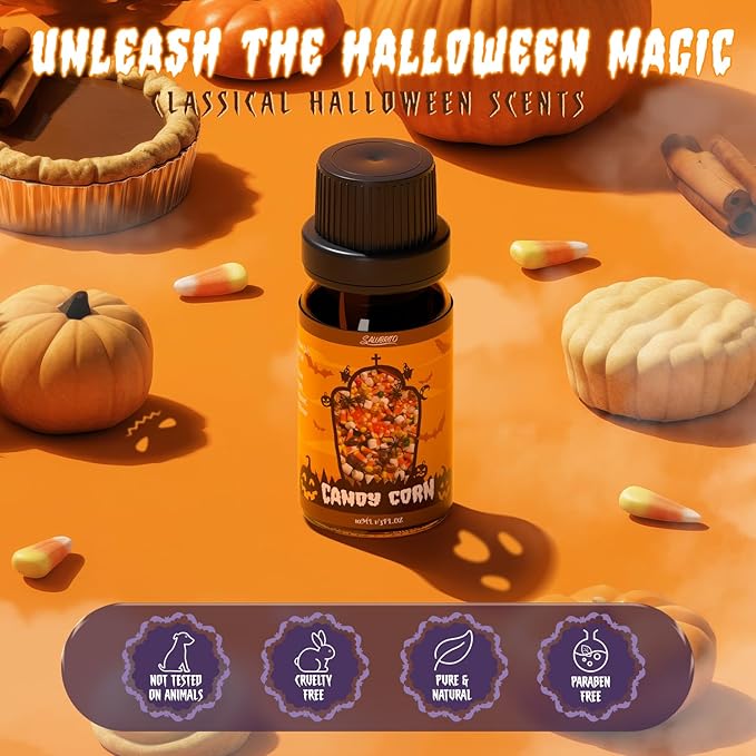 SALUBRITO Halloween Fragrance Oils Set, Funny Essential Oils Gift Set for Diffuser, Candle, Soap Making Scents, Pumpkin Pie, Spiced Cider, Caramel Apples, Candy Corn, Snickerdoodle, Witch's Brew - Bloomnest