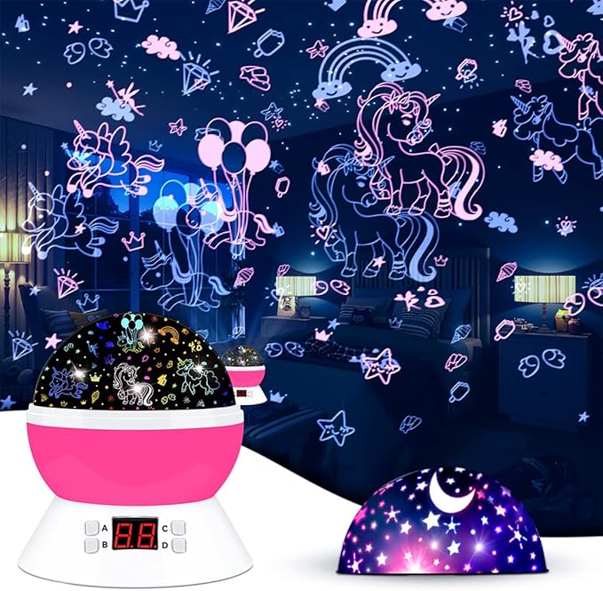 Unicorn Projector Night Light Lamps for Girls boys bedroom Toys for Age 6-8, Unicorns Night Lights with Timer birthday Children's Day Gifts for Kids Light Projector for Room Decor - Bloomnest